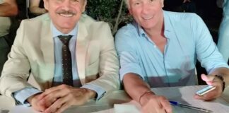 L’attore Nicola Losapio insieme al tronista Giorgio Manetti nella giuria di Miss Lady 2023